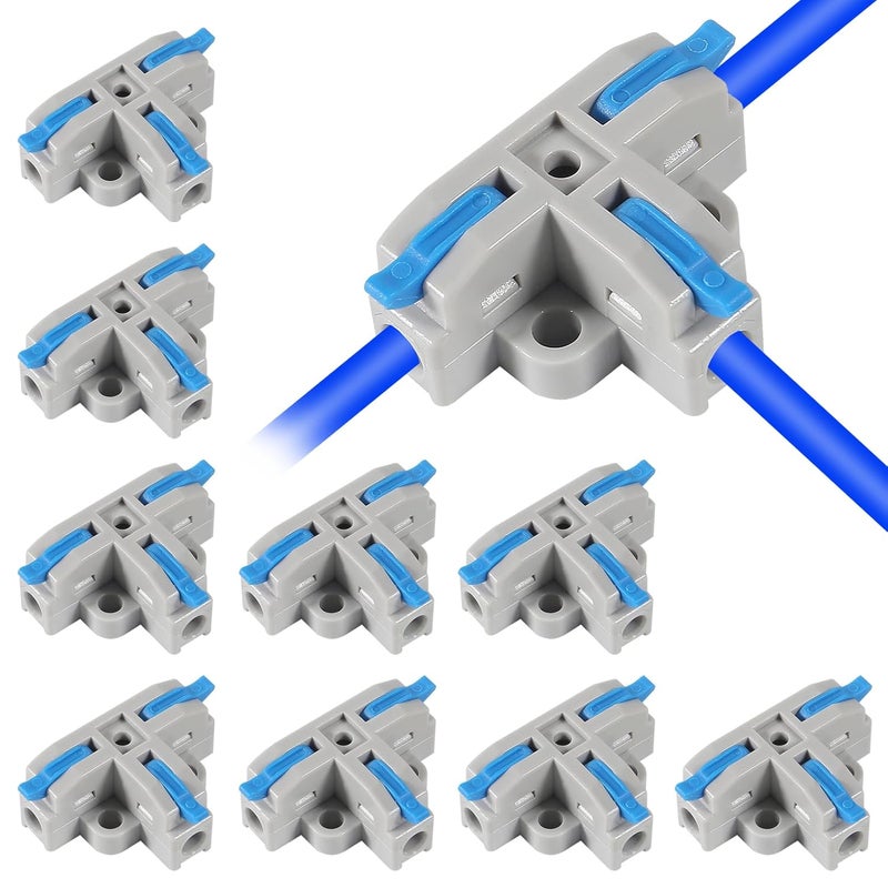 Meimom 10Pcs T-Shape Lever Nut Connector, Compact Wire Conductor Connector,Quick Splitter 3 Pin 1 Way Wire Connector Suitable for AWG 28-12 Solid Stranded Wire - Image 1